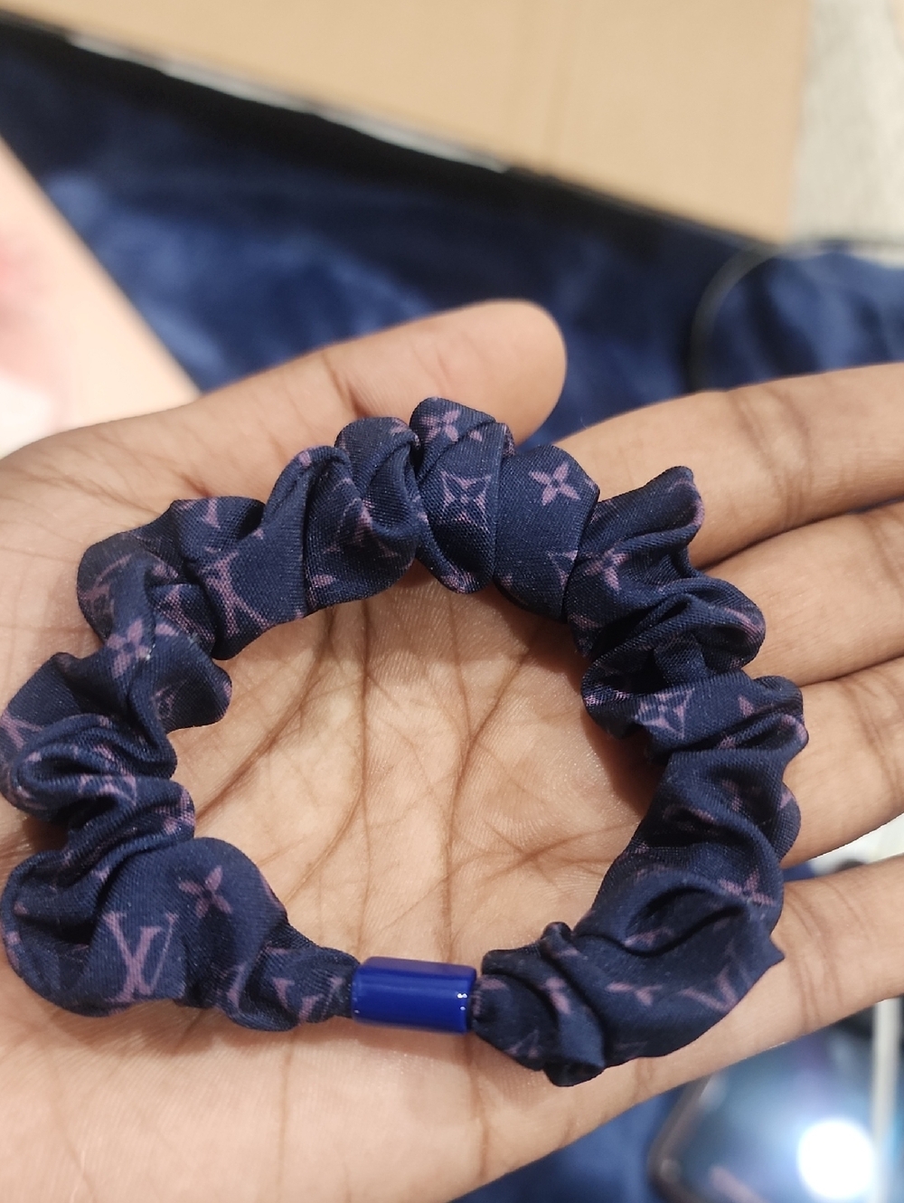 Designer-Inspired Navy & Pink Logo Scrunchie